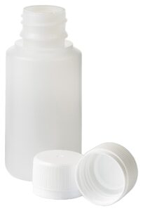 Fles HDPE naturel 100ml met 28 mm schroefmonding, inclusief verzegelbare schroefdop.