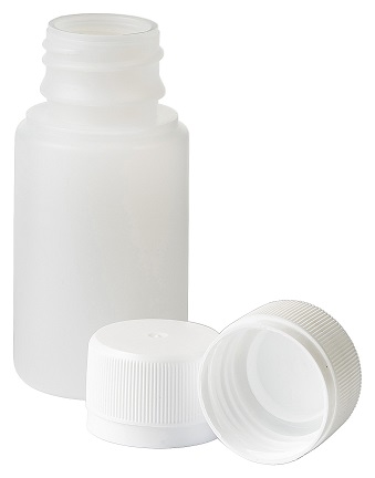 Fles HDPE naturel 60ml met 28 mm schroefmonding, inclusief verzegelbare schroefdop.
